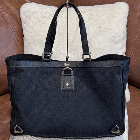 Authentic Gucci Large Abbey Tote in Black Signature Monogram Shoulder Bag Purse - Picture 1 of 15